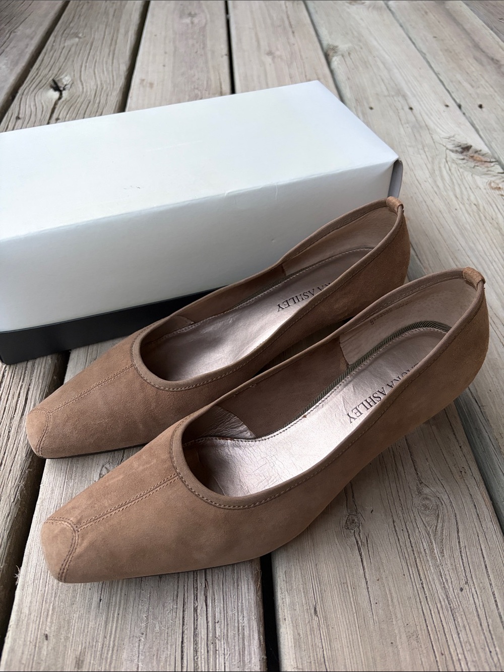 Laura Ashley Tan Suede Low Block Heel Pumps